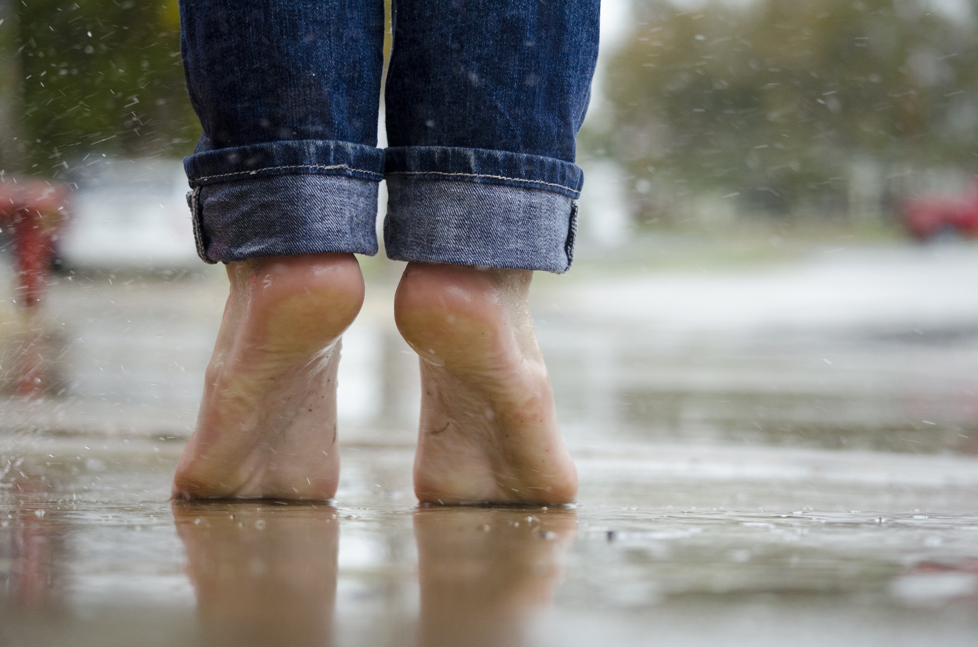 Feet in rain